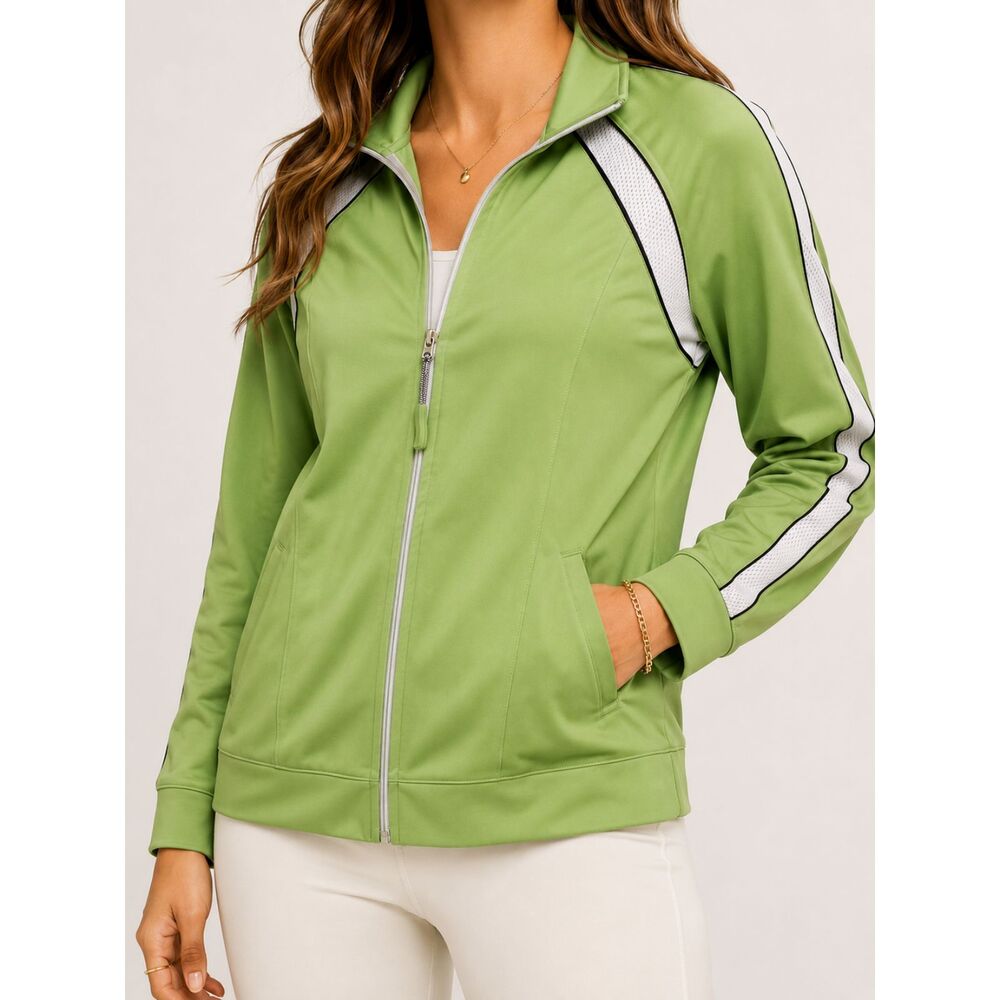 Oleg Cassini Sport XL Lime Green Y2K Track Jacket Zip Up Activewear Athleisure